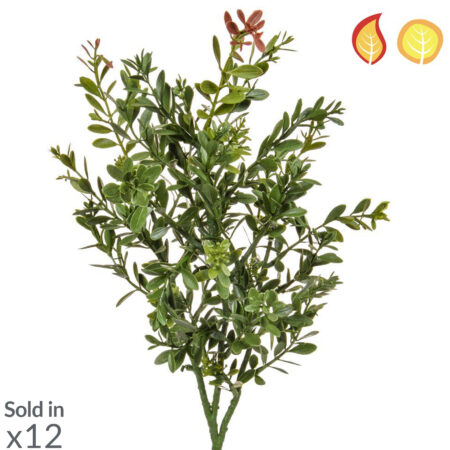 Feuillage buxus artificiel anti-UV 43cm rouge